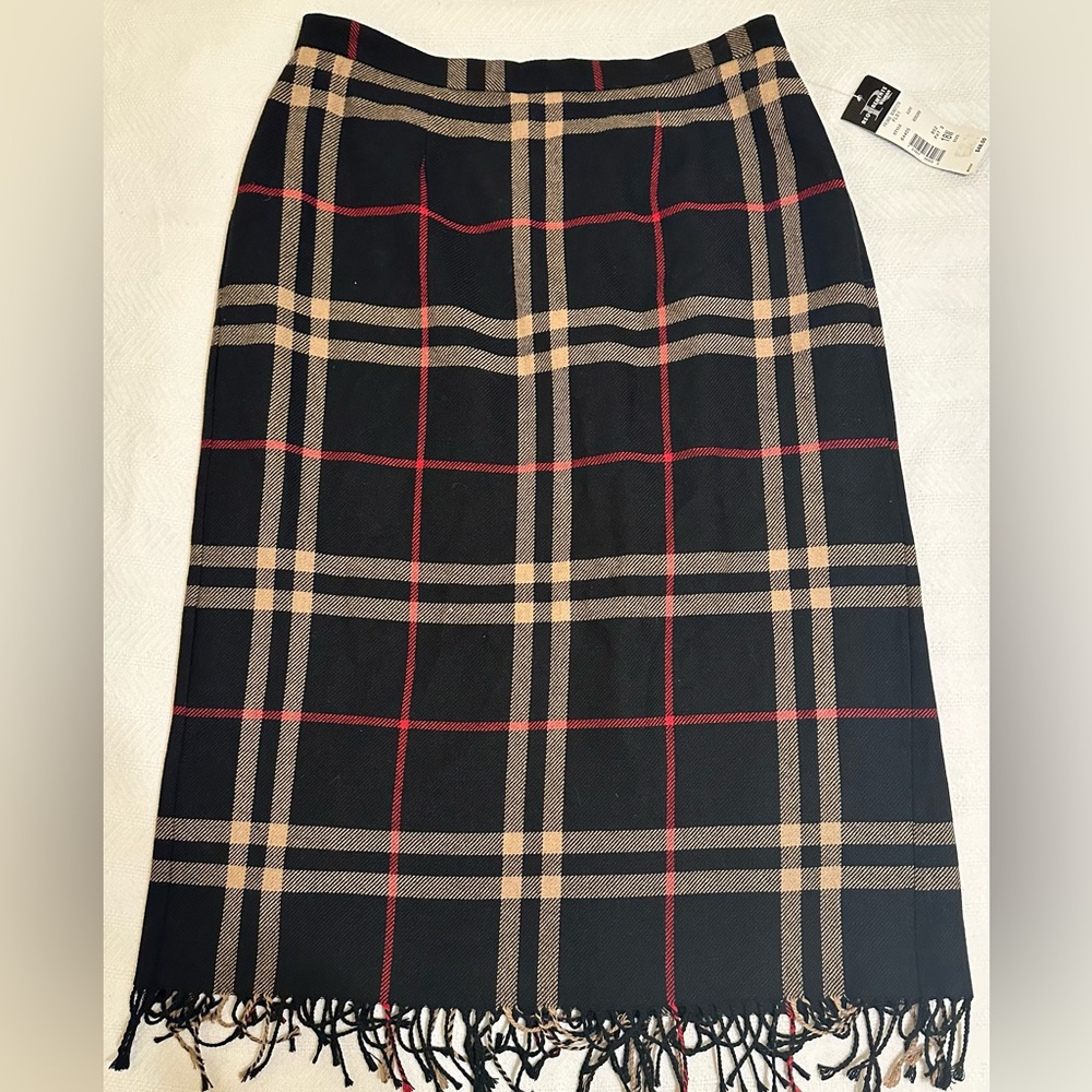NEW Vintage Plaid Long Straight Skirt w/ Fringe Lined NWT 18 see measurements